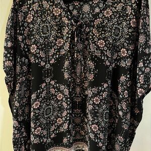 Floral Boho Blouse in Black and Pink with Embellishments for Sparkle
